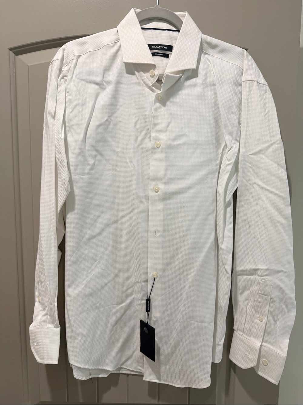 Bugatchi White Textured Long Sleeve Dress Shirt